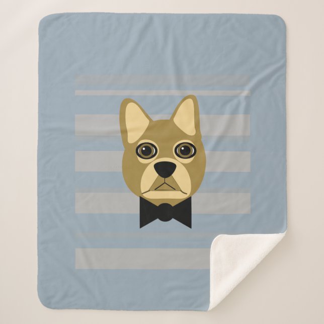 Brown Frenchie Bulldog, Stripes Sherpa Blanket (Front)