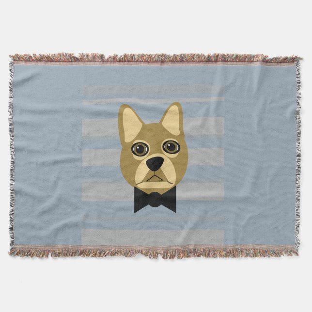 Brown Frenchie Bulldog, Stripes Throw Blanket (Front)