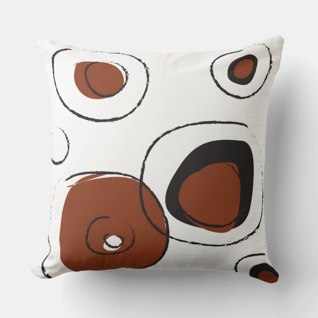 Brown FUNKY DOTS DESIGN Retro Throw Pillow (Front)