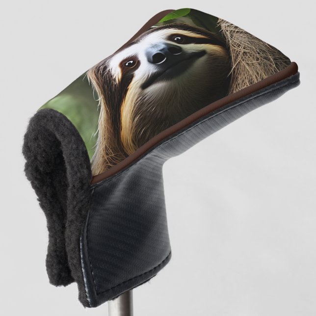 Brown Fuzzy Sloth,  Golf Head Cover (3/4 Front)