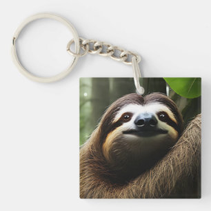 Brown Fuzzy Sloth, Photo Block Key Ring