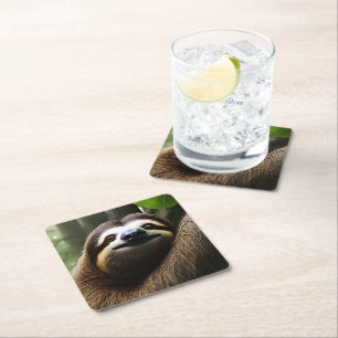 Brown Fuzzy Sloth, Photo Block Square Paper Coaster