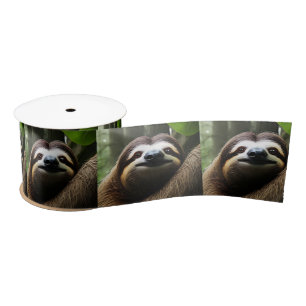 Brown Fuzzy Sloth,  Satin Ribbon