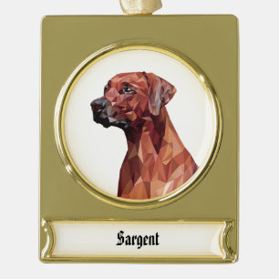 Brown Geometric Dog Gold Plated Banner Ornament