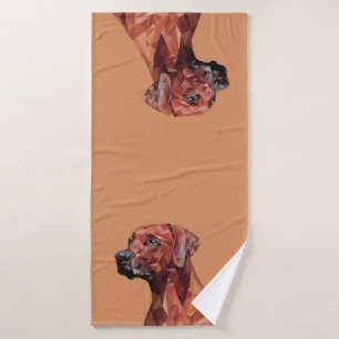 Brown Geometric Dog on Brown Bath Towel Set