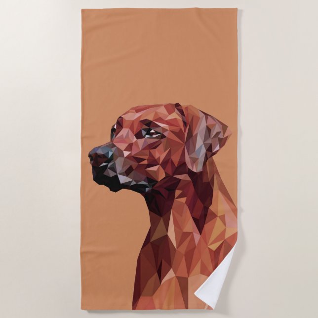 Brown Geometric Dog on Brown Beach Towel (Front)