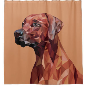 Brown Geometric Dog on Brown Shower Curtain