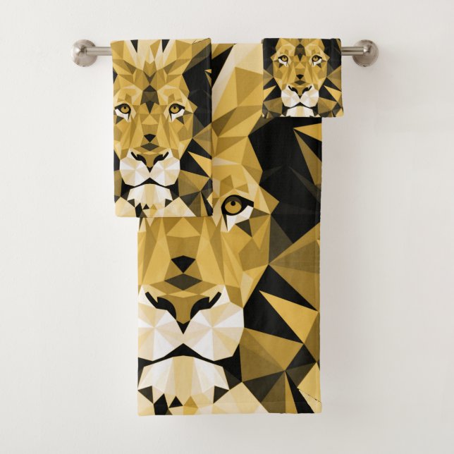 Brown Geometric  Lion Bath Towel Set (Insitu)