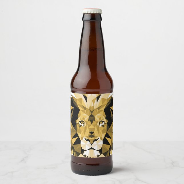 Brown Geometric  Lion Beer Bottle Label (Front)