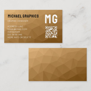 Brown geometric mesh pattern QR code Monogram Business Card