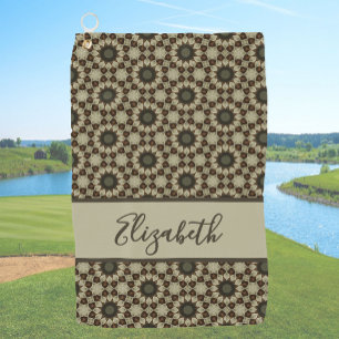 Brown Geometric pattern with custom name ladies  Golf Towel