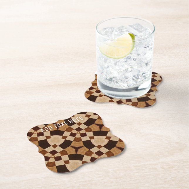 Brown Geometric Wood Pattern Paper Coaster (Insitu)