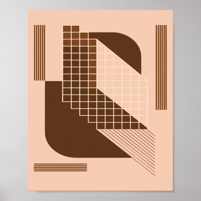Brown Geometry with White Grid on Beige Background Poster (Front)