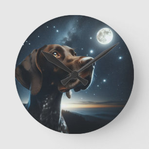 Brown German Shorthaired Pointer Nighttime Sky Round Clock