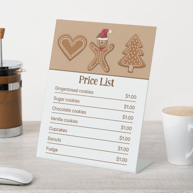 Brown Gingerbread Cookies - Christmas Price List Pedestal Sign (In SItu)