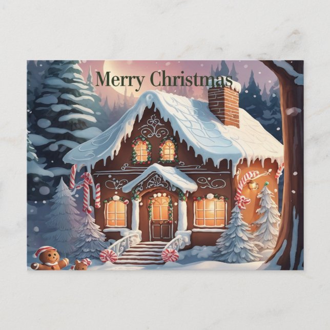Brown Gingerbread House Merry Christmas Postcard  (Front)