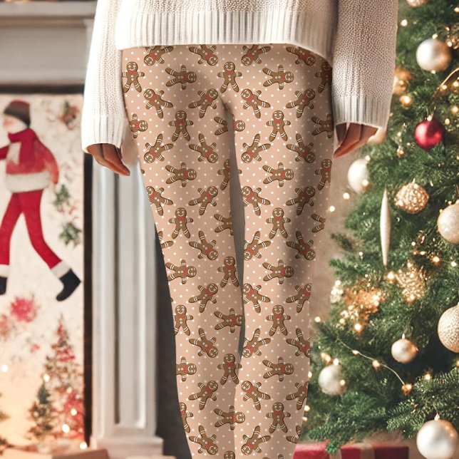 Brown Gingerbread Man Polka Dot Christmas Leggings (Creator Uploaded)