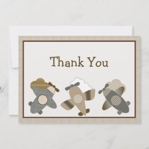 Brown Gingham Aeroplanes Thank You Card