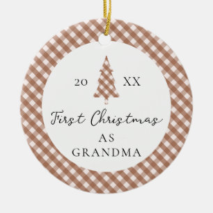 Brown Gingham Baby Photo Grandma 1st Christmas Ceramic Tree Decoration
