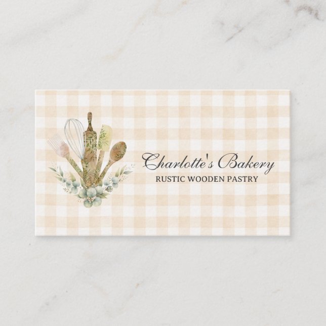 Brown Gingham Bakery Cake Maker Business Card (Front)