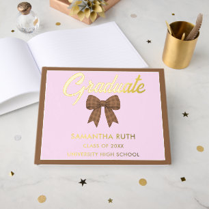 Brown Gingham Bow Graduation Party Guest Book
