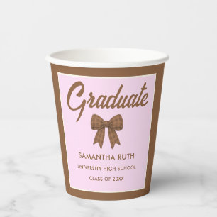 Brown Gingham Bow Graduation Party Paper Cups
