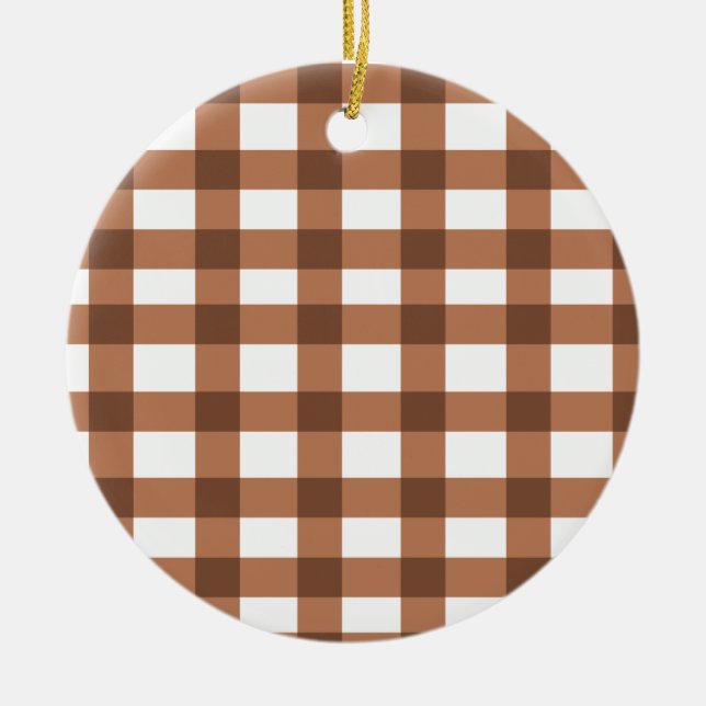 Brown Gingham Ceramic Tree Decoration (Front)