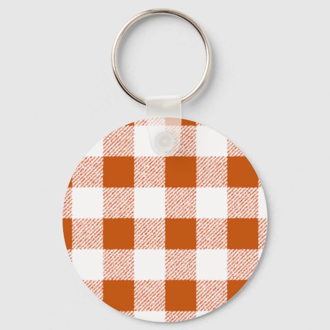 Brown Gingham Check Pattern Key Ring (Front)