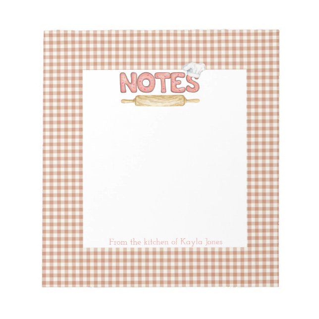 Brown Gingham Cookie Font Recipe Notepad (Front)