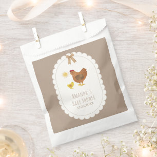 Brown Gingham Cottagecore Hen Chick Baby Shower Favour Bags