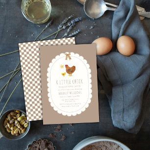 Brown Gingham Cottagecore Hen Chick Baby Shower Invitation