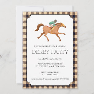 Brown Gingham Derby Party Invitation
