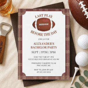 Brown Gingham Football Bachelor Party Invitation