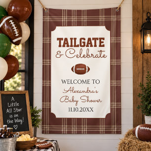 Brown Gingham Football Tailgate Baby Shower Banner