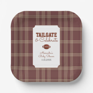 Brown Gingham Football Tailgate Baby Shower Paper Plate