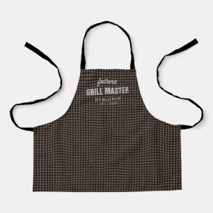 Brown gingham future grill master personalised apron
