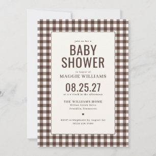 Brown Gingham Gender Neutral Baby Shower Invitation