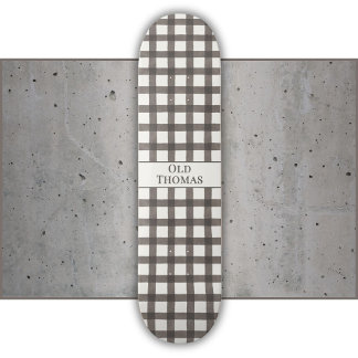 Brown Gingham Pattern Name Skateboard