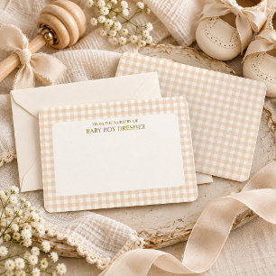 Brown Gingham Personalised  Card