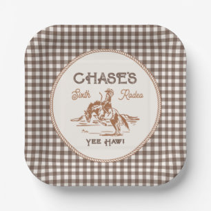 Brown Gingham Rodeo Party Paper Plates