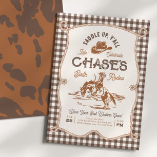 Brown Gingham Rope Rodeo Invitation