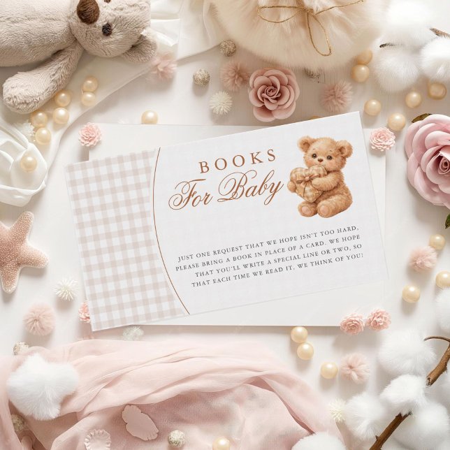Brown Gingham Teddy Bear Neutral Baby Shower Paper Enclosure Card (Creator Uploaded)
