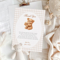 Brown Gingham Teddy Bear Neutral Baby Shower Paper