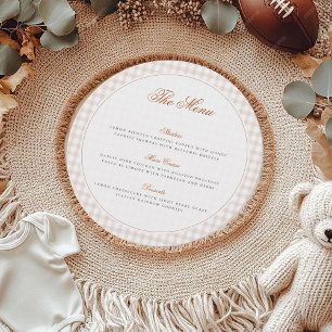 Brown Gingham Teddy Bear Neutral Baby Shower Paper Menu