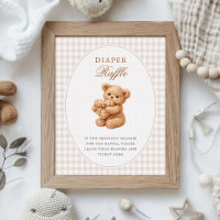 Brown Gingham Teddy Bear Neutral Baby Shower Paper