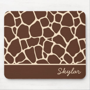 Brown Giraffe Animal Print Custom Cursive Name Mouse Pad