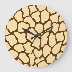 Brown Giraffe Pattern – Minimal Animal Print Large Clock