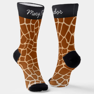 Brown Giraffe Spots Animal Print Personalised Socks