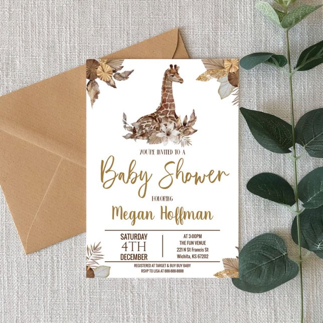 Brown Giraffe Themed Baby Shower Invite (Creator Uploaded)