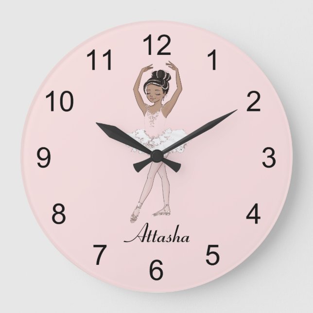 Brown girl ballerina fifth position large clock (Front)